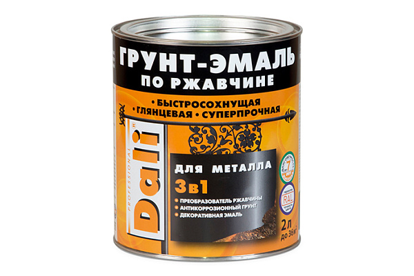 Грунт-эмаль по ржавчине 3 в 1 DALI черный RAL 9005 (2,0л) 