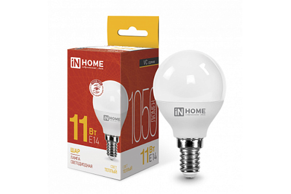 Лампа светодиодная IN HOME LED-ШАР-VC 11Вт 230В Е14 3000К 1050Лм 10/100 (0587)