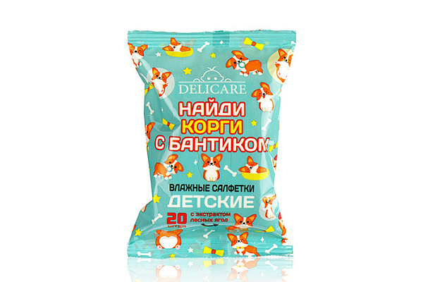 Салфетки влажные DELICARE детские корги 20шт