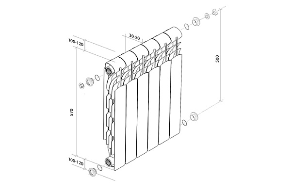 Радиатор Royal Thermo Revolution алюминий, белый (170вт, 500х80х4секц., 1,30кг)