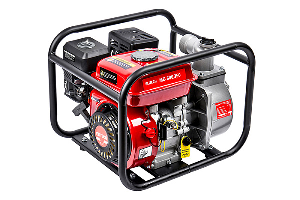 Мотопомпа ELITECH МБ  600 Д50(5,5л.с, 600л/мин, выс 32м, гл 8м, 50мм, чистаявода, 26кг) Е0105.001.00
