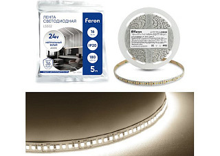 Лента светодиодная FERON 180SMD(2835)/м 16Вт/м 24V 5000х10х1.22мм 4000К 5м/уп LS502 41528 (837)