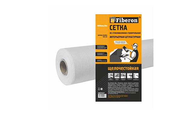 Сетка строительная FIBERON ИНТЕРЬЕРНАЯ штукатурная 1000мм.х10м белая, 5х5 SMF245T (1/15)