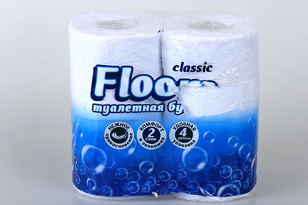 Туалетная бумага FLOOM 2-х слойная 4 рулона classic белый