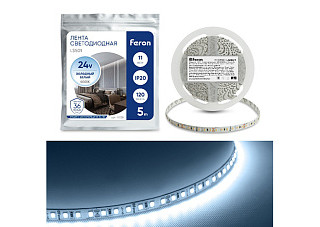 Лента светодиодная FERON 120SMD(2835)/м 11Вт/м 24V 5000х8х1.22мм 6000К 5м/уп LS501 41058 (7189)