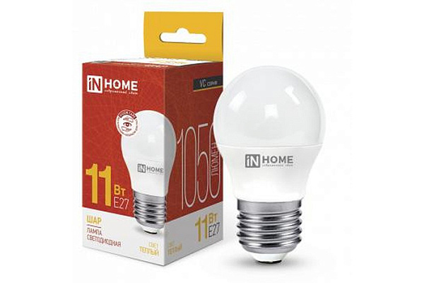 Лампа светодиодная IN HOME LED-ШАР-VC 11Вт 230В Е27 3000К 1050Лм 10/100 (0600)