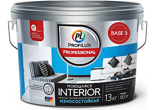 Краска ВД ProfiluxProfessional INTERIOR моющ.изностойкая лaтекс для стен и потолков, белая (13,0кг)
