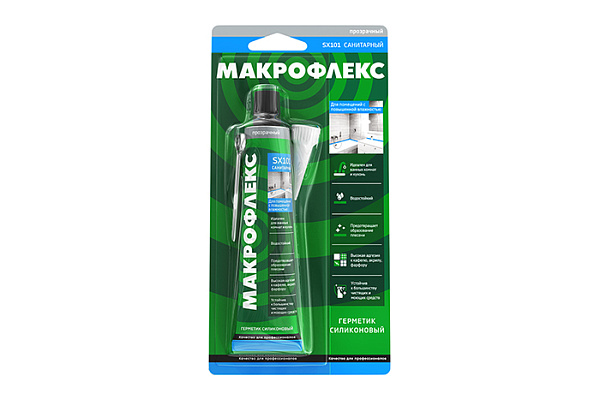 Герметик МАКРОФЛЕКС SX101 санитарный туба на блистер-карте прозрачный 70мл 3002436 (1/24)