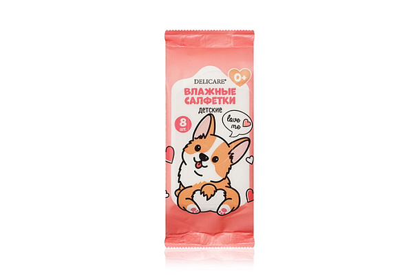Салфетки влажные DELICARE mini детские Корги 8шт