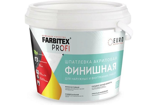 Шпатлевка FARBITEX ПРОФИ акриловая финишная для наружных и внутренних работ 3кг (1/6)