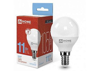 Лампа светодиодная IN HOME LED-ШАР-VC 11Вт 230В Е14 6500К 1050Лм 10/100 (4929)