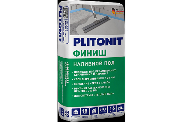 Наливной пол PLITONIT финиш быстротвердеющий, самовыравнивающийся 2-30мм 20кг Н005921