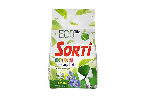 Порошок стиральный SORTI автомат колор цветущий лен 2,4кг (1/4)