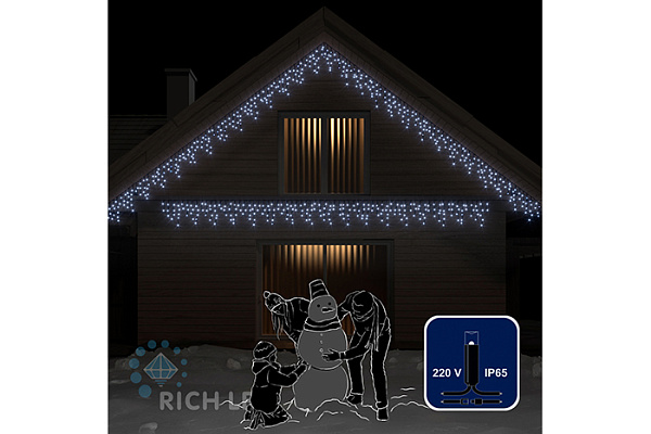 Светодиодная бахрома Rich LED 3х0.5м,IP65,белая,черн.резин.провод RL-i3*0.5-RB/W (106)
