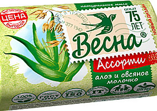 Мыло туалетное ВЕСНА ассорти алоэ и овсяное молочко 140г (1/44)