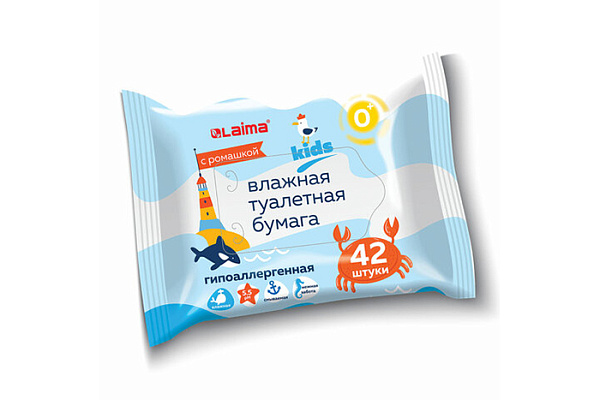 Туалетная бумага влажная ЛАЙМА kids детская биоразлагаемая смываемая 42шт 115223