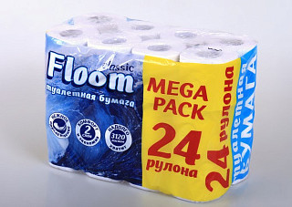 Туалетная бумага FLOOM 2-х слойная 24 рулона classic белый