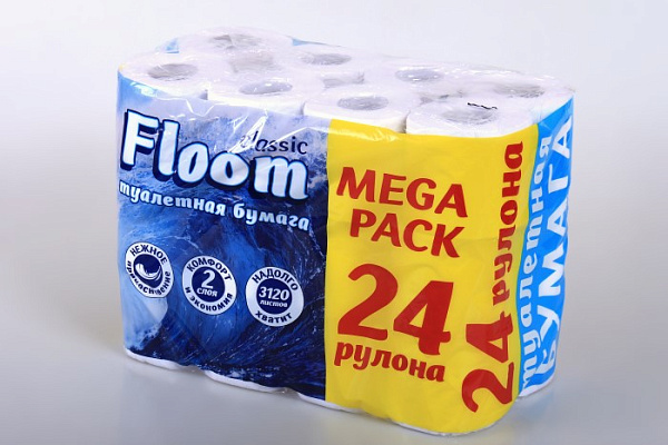 Туалетная бумага FLOOM 2-х слойная 24 рулона classic белый