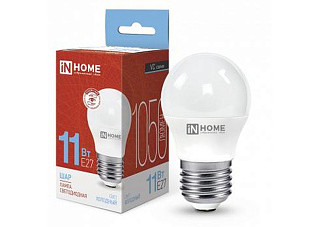 Лампа светодиодная IN HOME LED-ШАР-VC 11Вт 230В Е27 6500К 1050Лм 10/100 (4943)