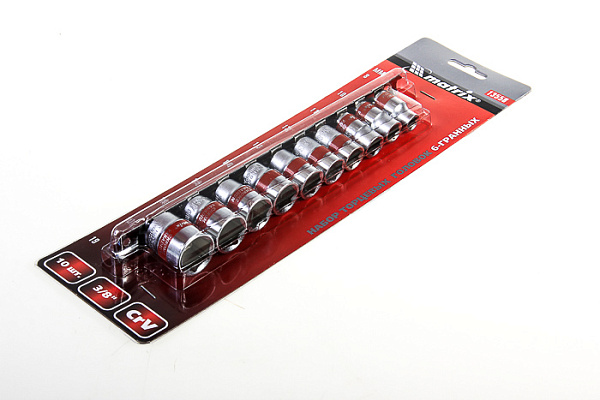 Набор торцевых головок MATRIX 3/8" 6-ти гр CrV 10шт8-19мм (13558) (1/10/50)