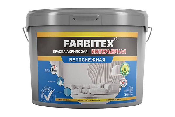 Краска акриловая FARBITEX интерьерная белоснежная (13,0кг) 