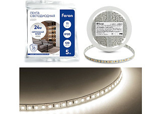 Лента светодиодная FERON 120SMD(2835)/м 11Вт/м 24V 5000х8х1.22мм 4000К 5м/уп LS501 41057 (172)