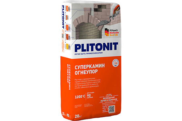 Термостойкий раствор PLITONIT СуперКамин Огнеупор 1200С° 20кг (арт.594)(4092) (1/4)