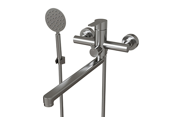 Смеситель для ванны и раковины 35k MIXLINE MLSS32-02 Stainless (Нерж.,Длина излива 32см,Картр 35мм)