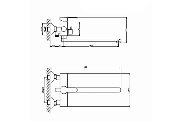 Смеситель для ванны и раковины 35k MIXLINE MLSS32-02 Stainless (Нерж.,Длина излива 32см,Картр 35мм)