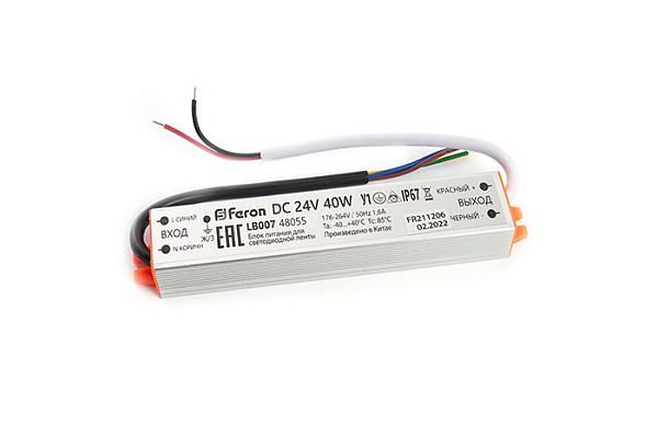 Трансформатор электронный FERON LB007 для светодиодной ленты 40W 24V IP67  48055