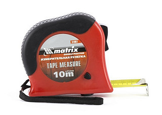 Рулетка MATRIX Double fixation 10м х 25мм прорезиненный корпус двойная плавная фиксация 31061 (1/50)