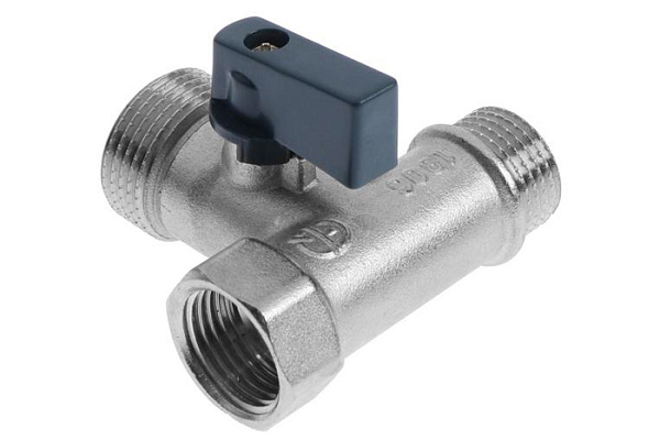 Кран шаровой 3-проходной для стир маш AQUALINK ДУ (1/2x3/4x1/2) Г/Ш/Ш флаж (01175/01183) (1/10/100)