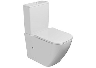 Унитаз-компакт безободковый WAVE QUADRO (гориз. выпуск, нижняя подводка, 2 режима,микролифт)