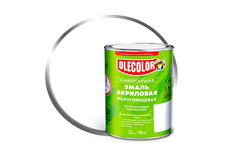 Эмаль акриловая OLECOLOR универсальная полуглянцевая белый металлическая тара 0.9 кг