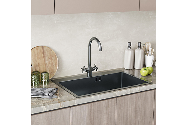 Смеситель для кухни MIXLINE ML38-032 Graphite (Латунь,Длина излива 18см,Кран-букса 1/2")