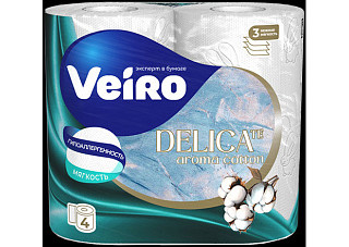 Туалетная бумага VEIRO 3-х слойная 4 рулона delicate aroma cotton (1/10)
