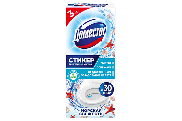 Гигиенический стикер ДОМЕСТОС для унитаза Морская свежесть 30гр (1/20)