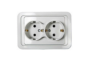 Розетка IN HOME CLASSICO 2128 двойная с/з(керамика), белая (921)