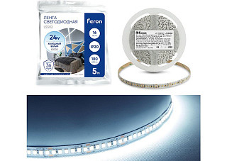 Лента светодиодная FERON 180SMD(2835)/м 16Вт/м 24V 5000х10х1.22мм 6000К 5м/уп LS502 41529 (844)