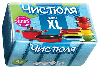 Губка для посуды ЧИСТЮЛЯ 5шт крупнопористые с абразивом П0311 (1/60)