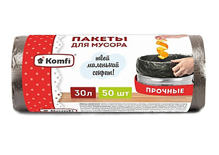 Мешки для мусора KOMFI ПНД 30л 7мкм в рулоне черные 50шт PM350BL (1/50)