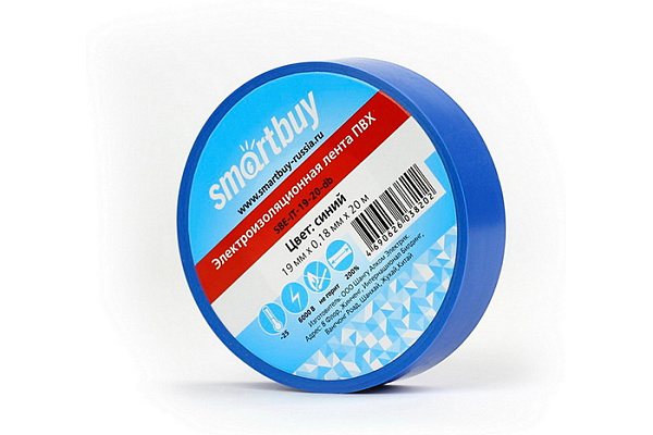 Изолента Smartbuy,  0.18х19мм, 20 метров, синяя (SBE-IT-19-20-db)