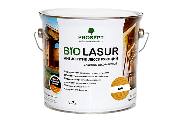 Антисептик лессирующий ПРОСЕПТ BIO LASUR защитно-декоративный дуб 2,7л 036-2 (1/4)