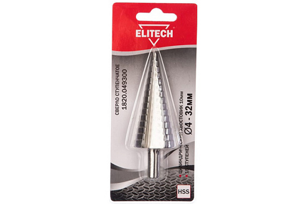 Сверло ступенчатое ELITECH 15 ступеней, ф4-32мм, хв-6-ти гран. 1/4 1820.049300 (1/10)