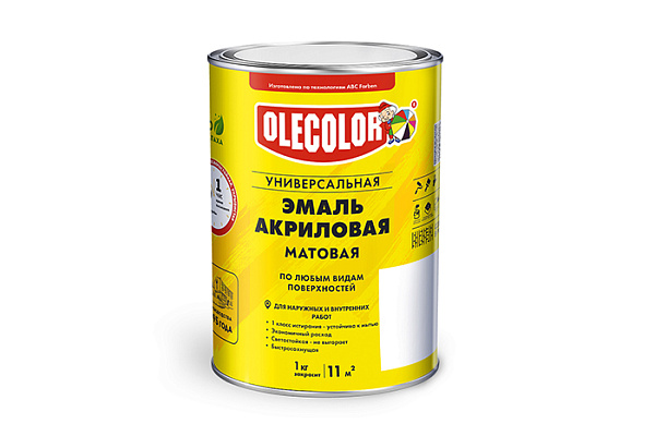 Эмаль акриловая OLECOLOR универсальная матовая белый (1,0кг) (метал.тара)